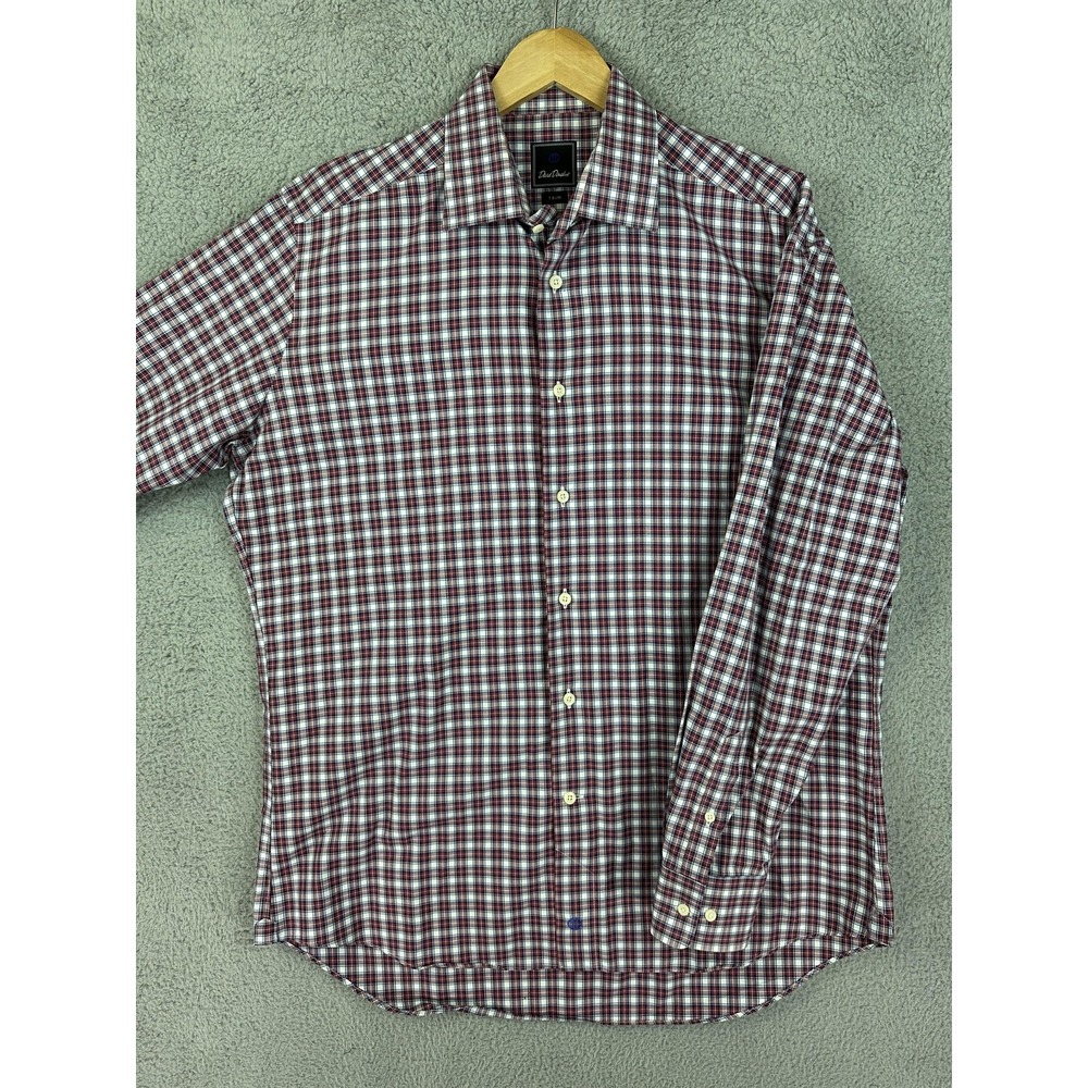 David Donahue Shirt Mens 17 Red Plaid Cotton Long Sleeve Button Up Slim Fit Mens